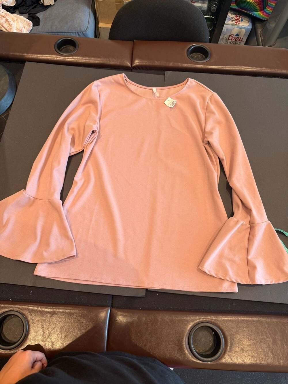Magic Fit Pink Long Sleeve Bell Sleeve Crepe Blouse Top